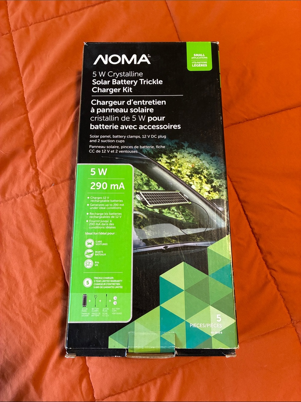 NOMA 5W Crystalline Solar Battery Trickle Charger Kit - Black/Green